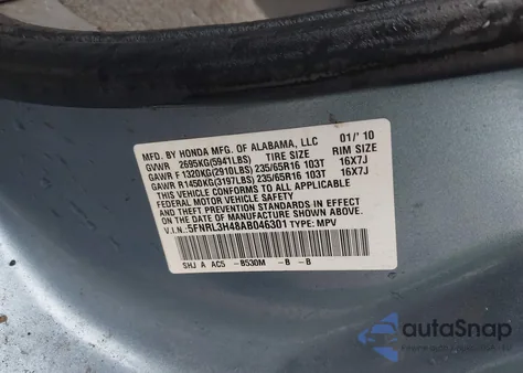 2010 Honda Odyssey Ex z USA, uszkodzony, nr VIN 5FNRL3H48AB046301